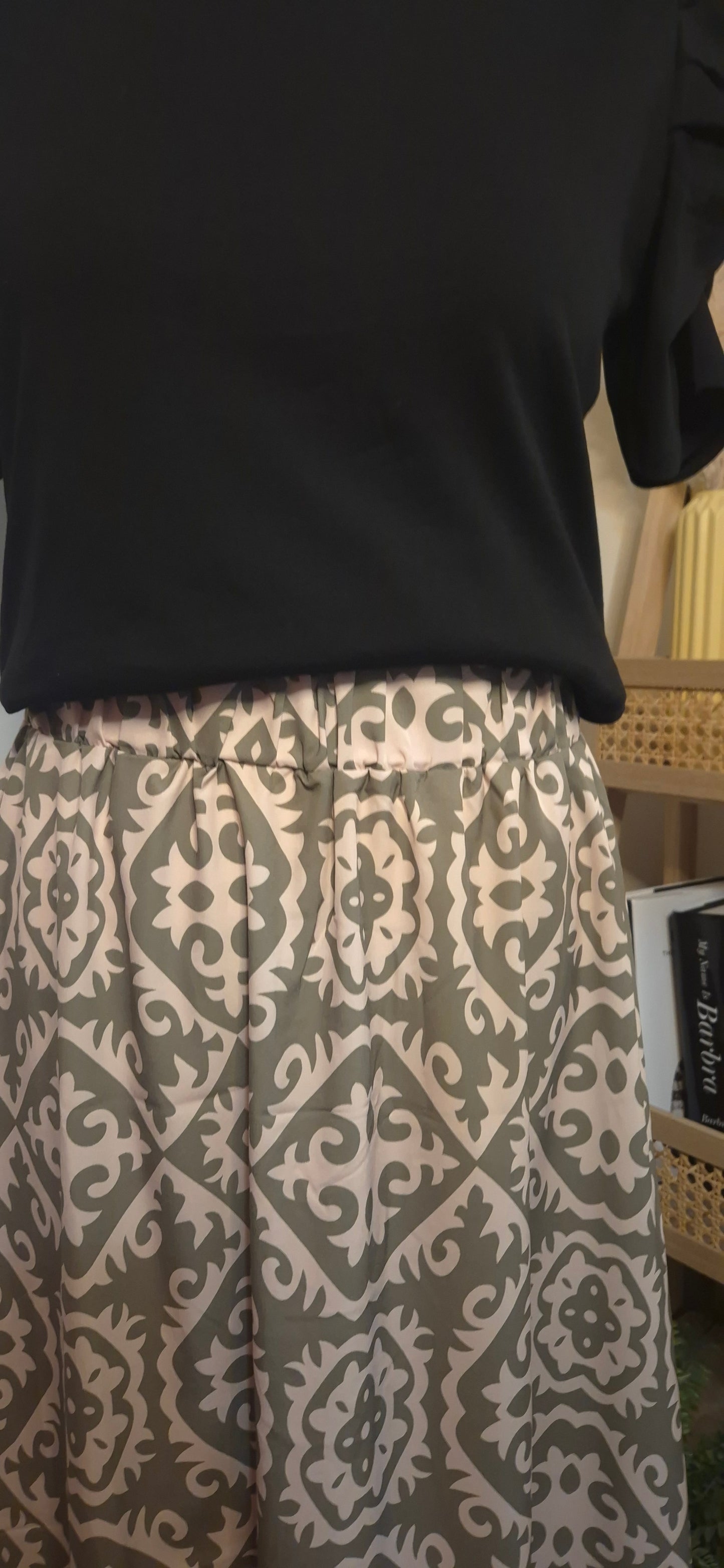 Last True Angel Moroccan Print Floaty Maxi Skirt in Olive Green - One Size