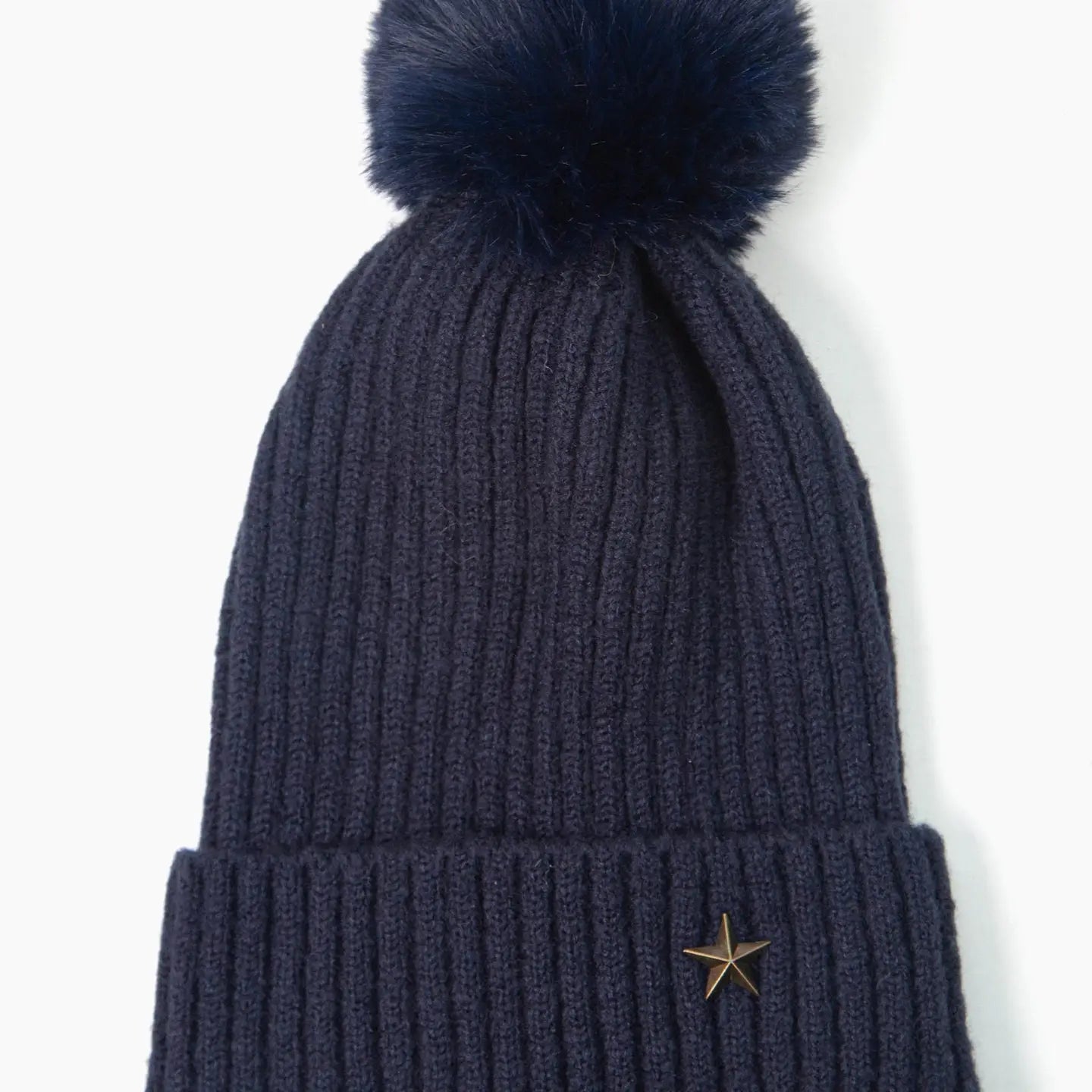 Navy Blue Bobble Hat with Gold Star