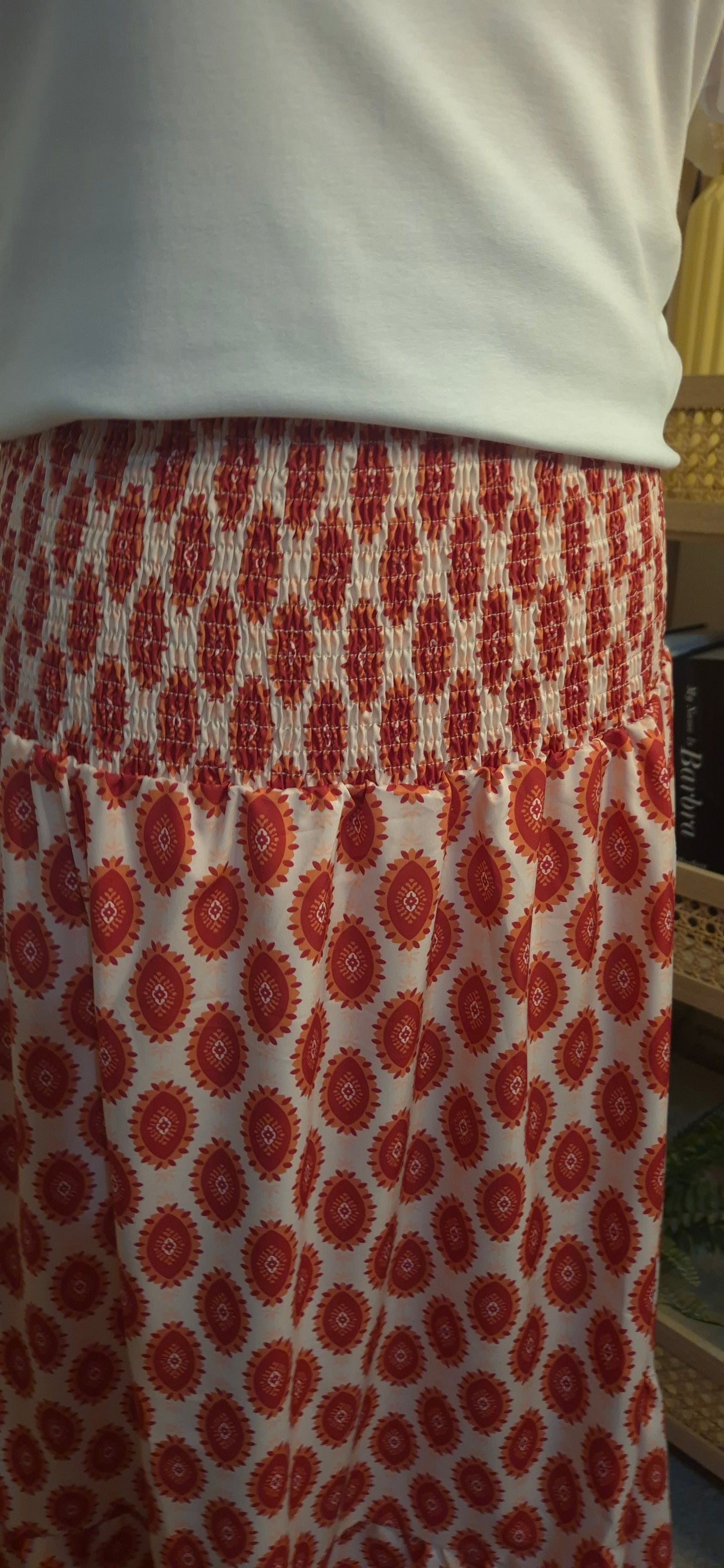Last True Angel Evil Eye Print Floaty Maxi Skirt in Orange - One Size