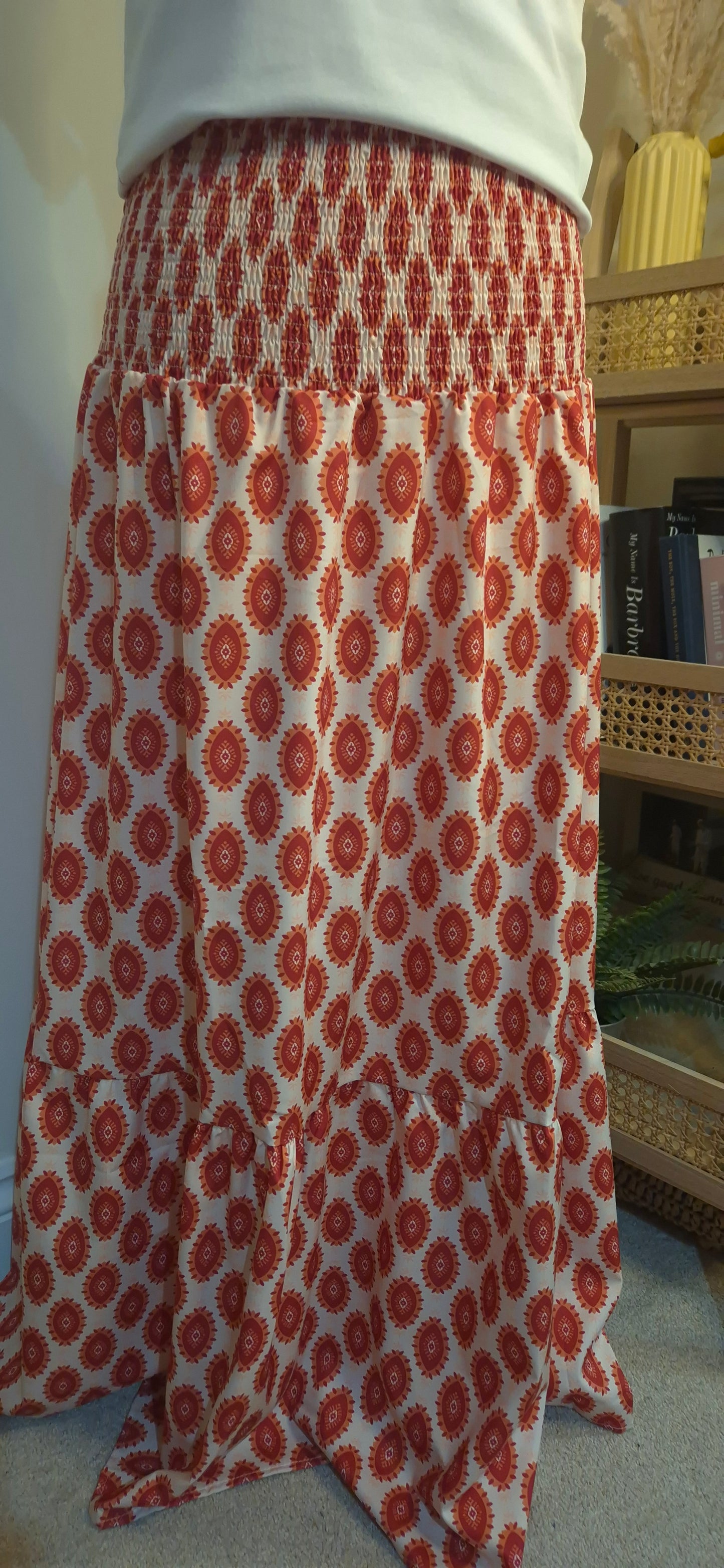 Last True Angel Evil Eye Print Floaty Maxi Skirt in Orange - One Size
