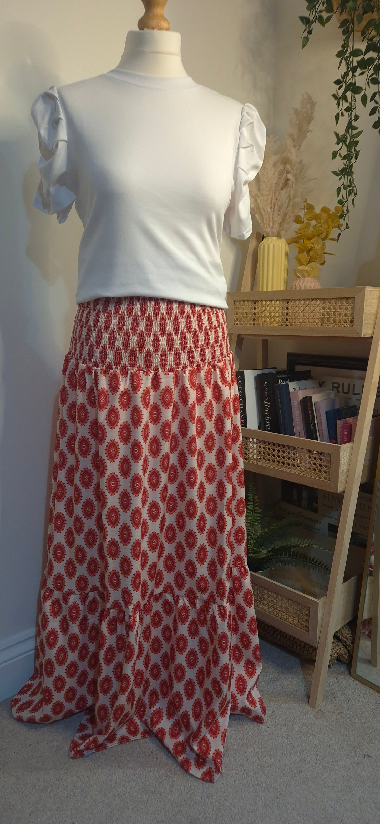 Last True Angel Evil Eye Print Floaty Maxi Skirt in Orange - One Size