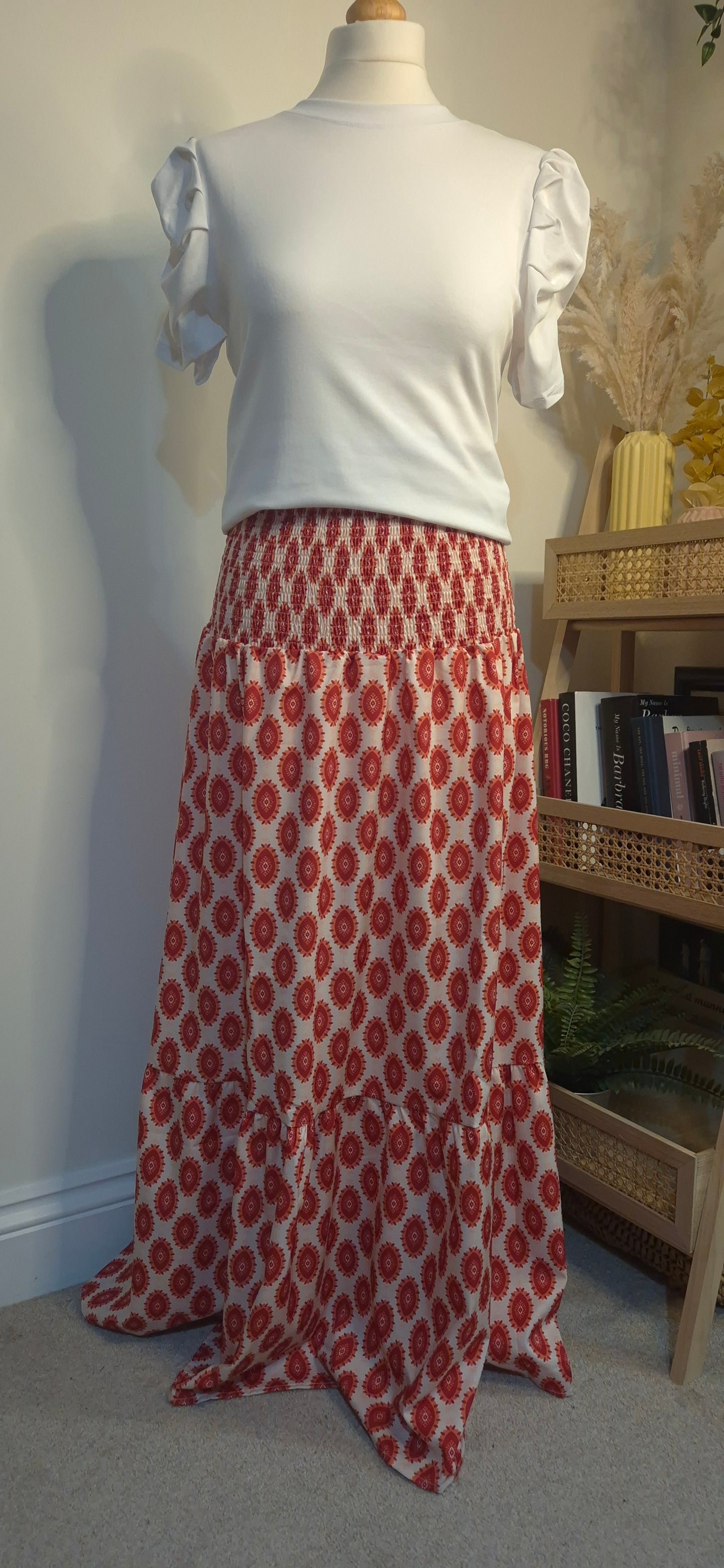 Last True Angel Evil Eye Print Floaty Maxi Skirt in Orange - One Size