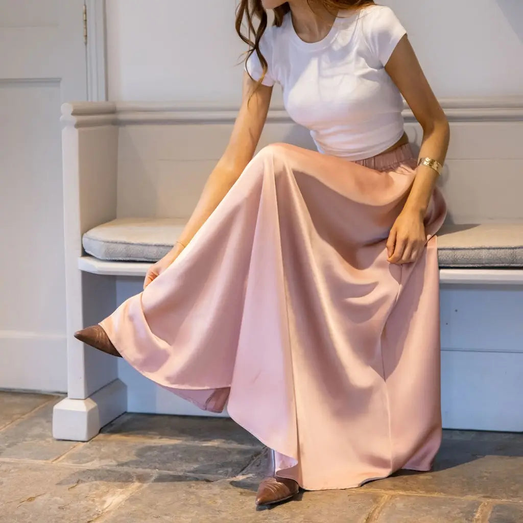 Full Satin Maxi Skirt - Dusky Pink