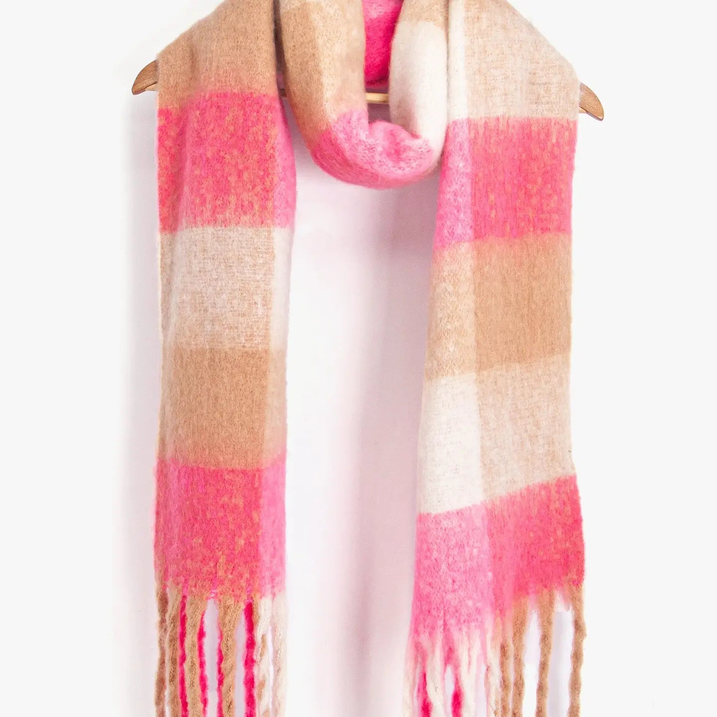 Oversize Chunky Scarf - Pink, Square Colour Block