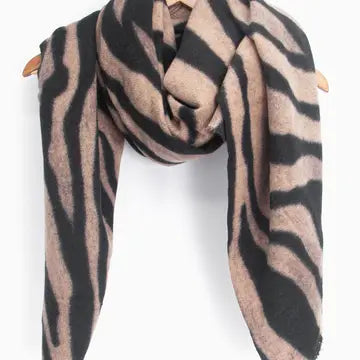 Black and neutral zebra pattern scarf