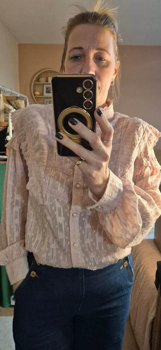 Pink Frill Detail Long sleeve Blouse