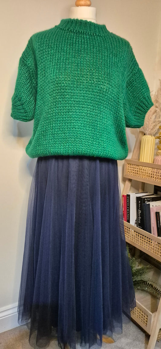 Short Sleeve Chunky Knit Sweater - Emerald Green