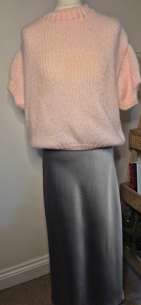 Short Sleeve Chunky Knit Sweater - Baby Pink