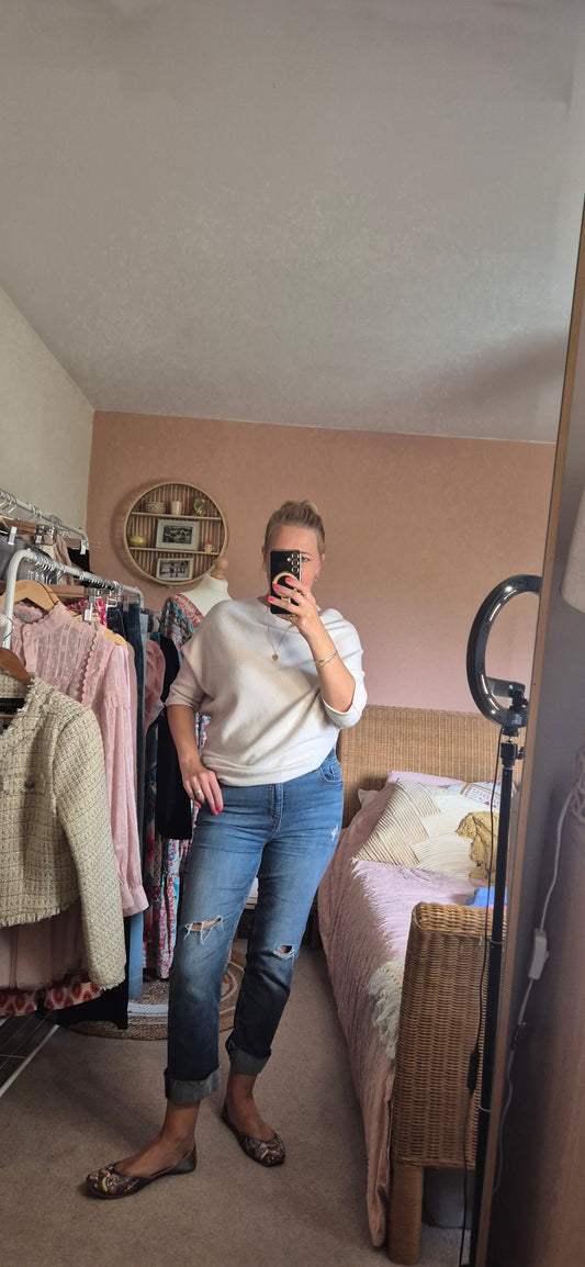 Asymmetrical 3/4 Sleeve Knit Sweater – Stone