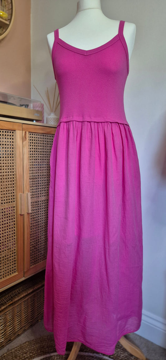 Sunset Breeze Cotton Summer Dress – With Pockets Available in Fuchsia Pink, Coral, Mushroom, and Aqua