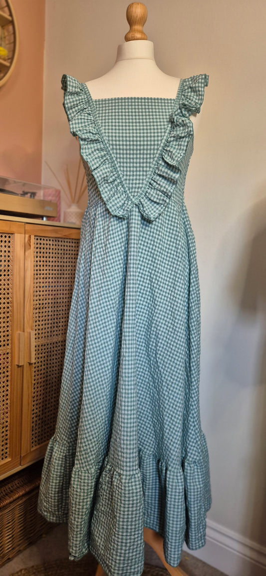 Sweet Meadow Gingham Frill Dress – One Size (Fits 8–14) Available in Green and Pink