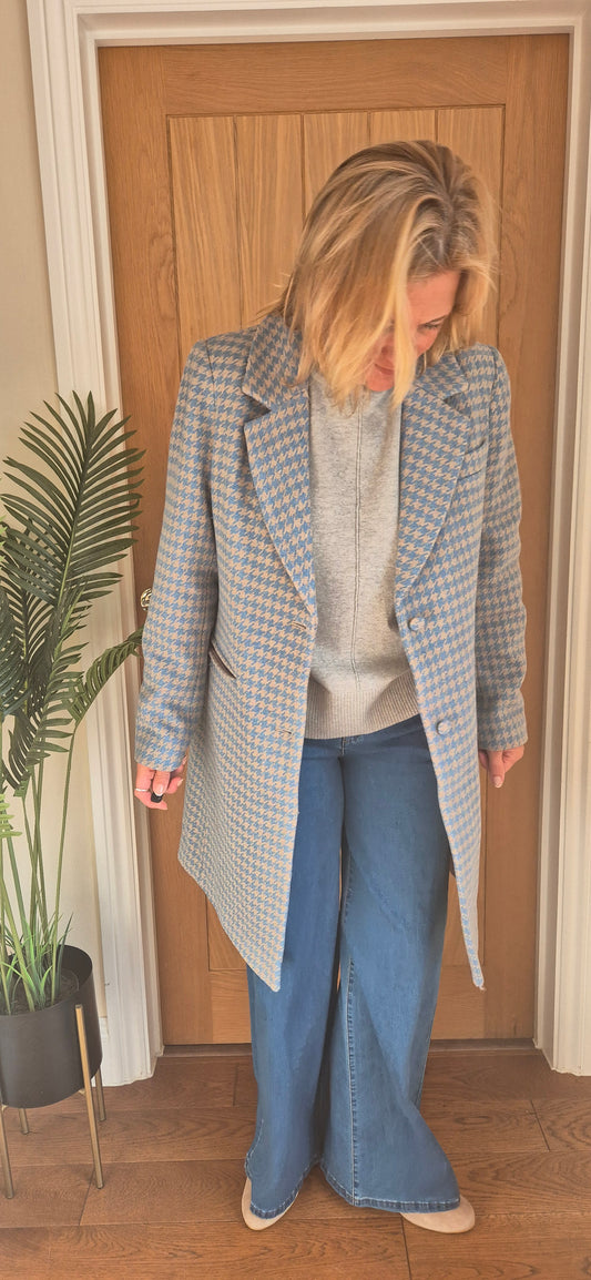Westie Coat – Blue & Grey Check, Tailored Fit