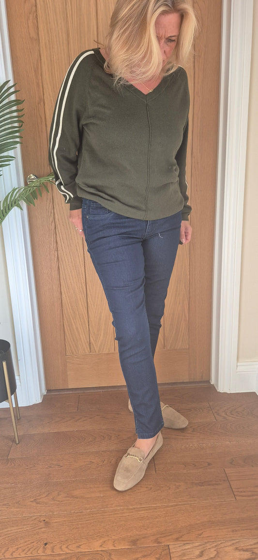 Jane Jeans – Dark Denim Slim Leg with Hem Split