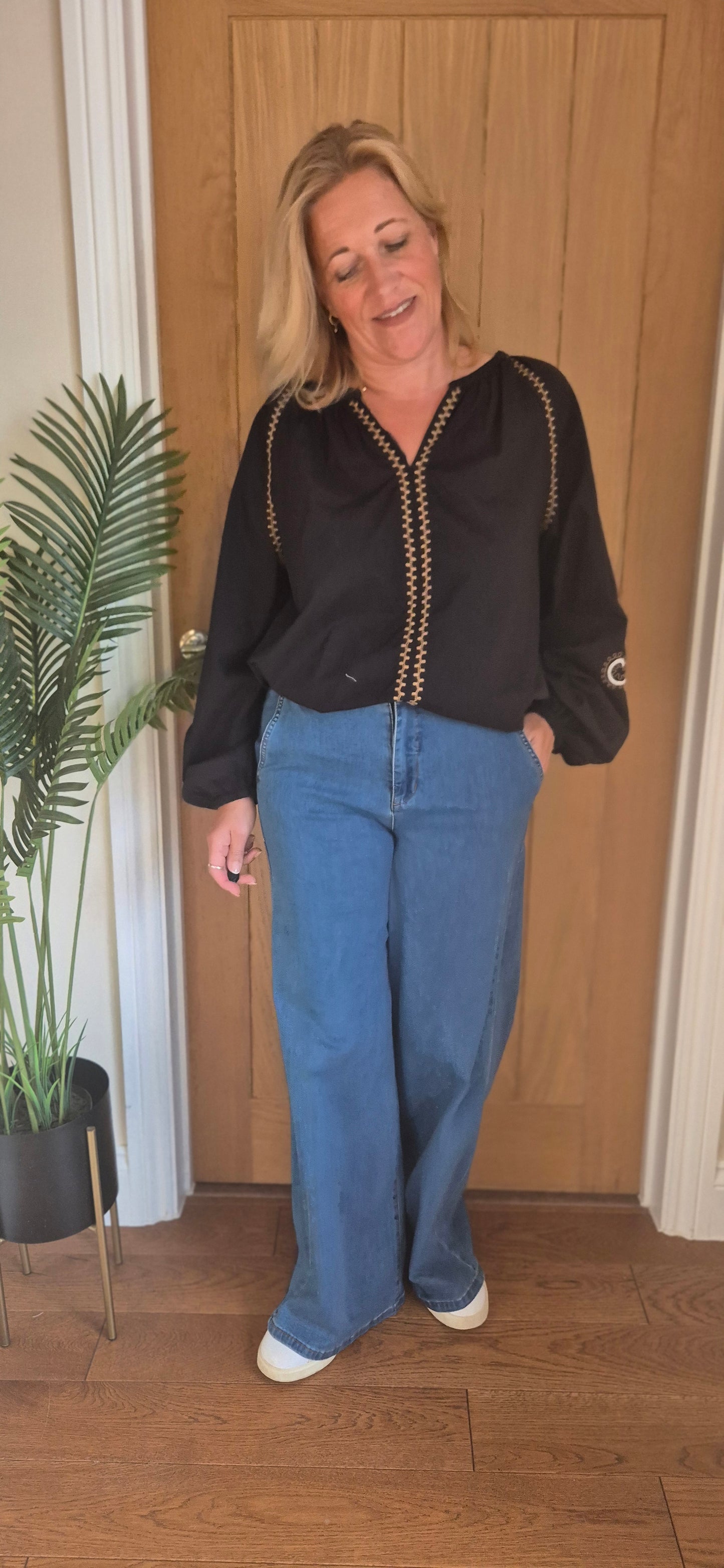 Lola Wide Leg Jeans – Mid Blue Denim