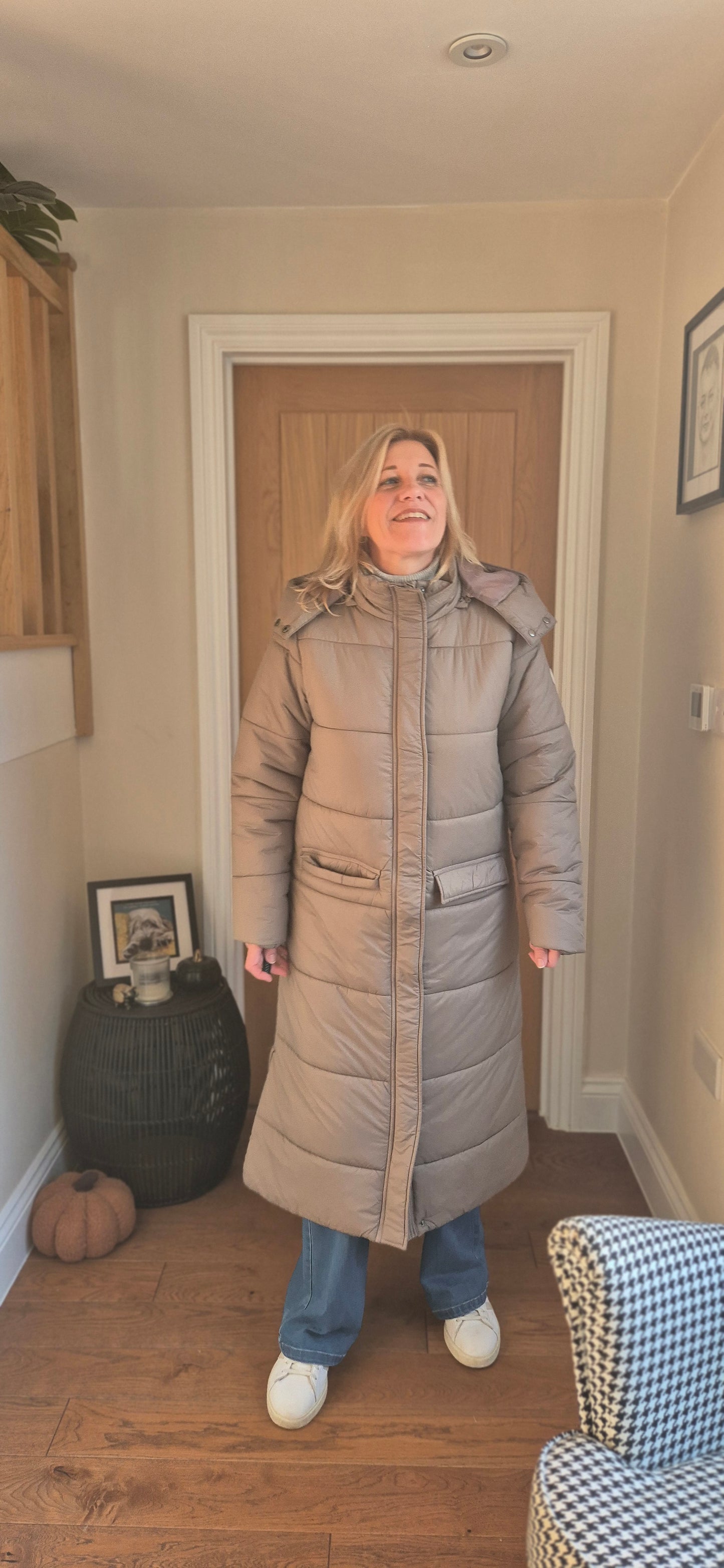 Gaiagro Long Coat – Warm Quilted Puffa in Black or Beige