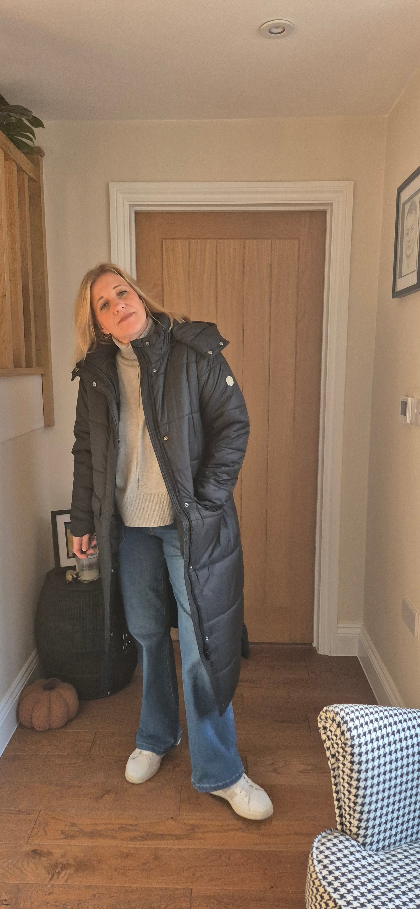 Gaiagro Long Coat – Warm Quilted Puffa in Black or Beige