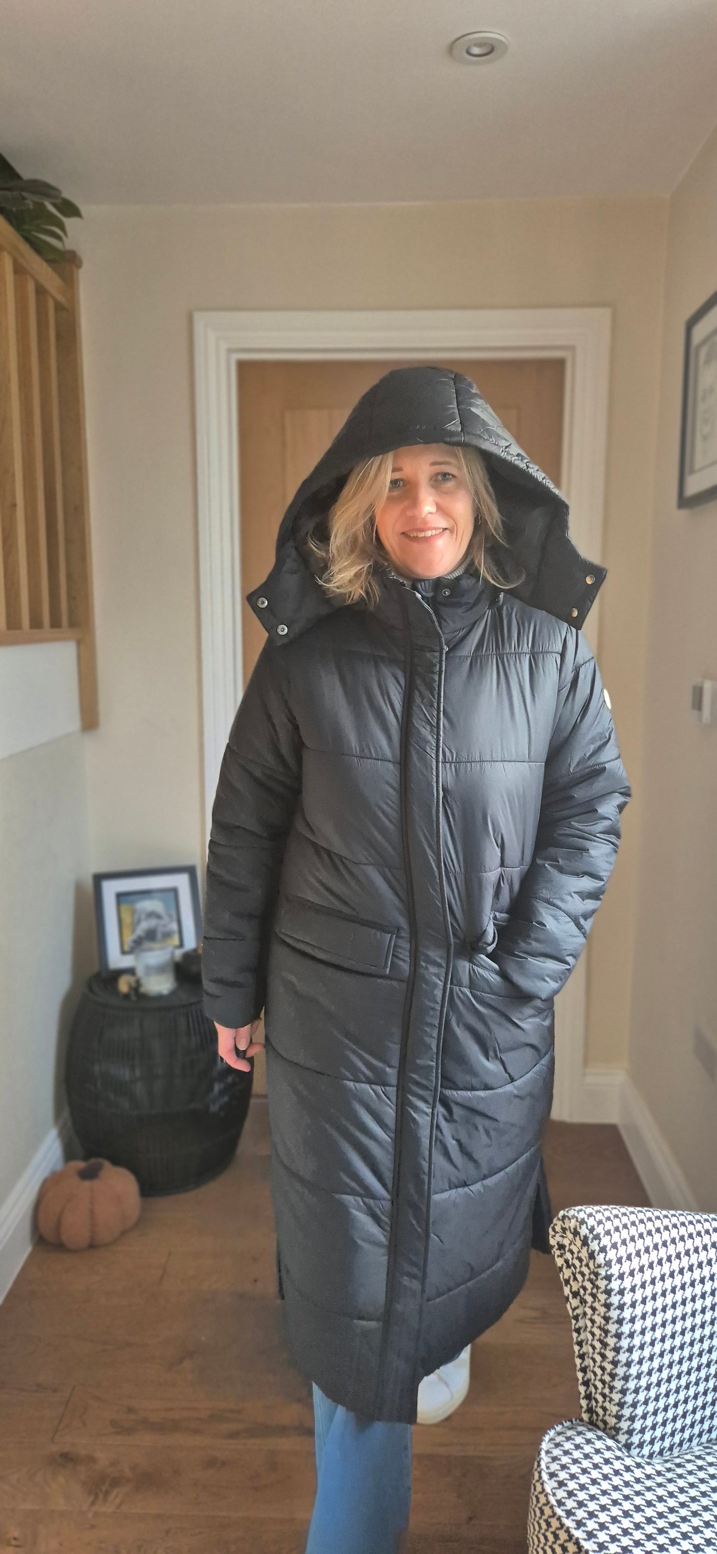 Gaiagro Long Coat – Warm Quilted Puffa in Black or Beige