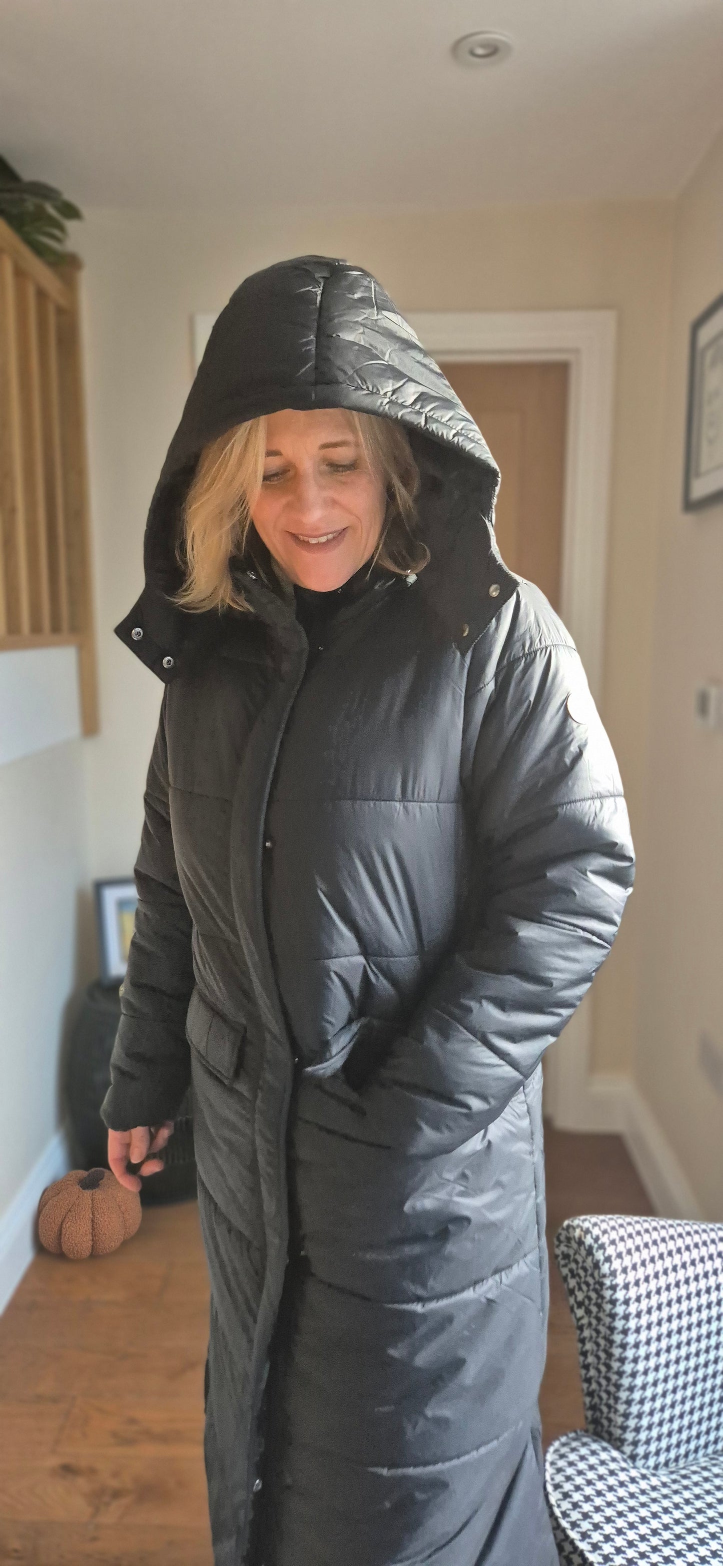 Gaiagro Long Coat – Warm Quilted Puffa in Black or Beige