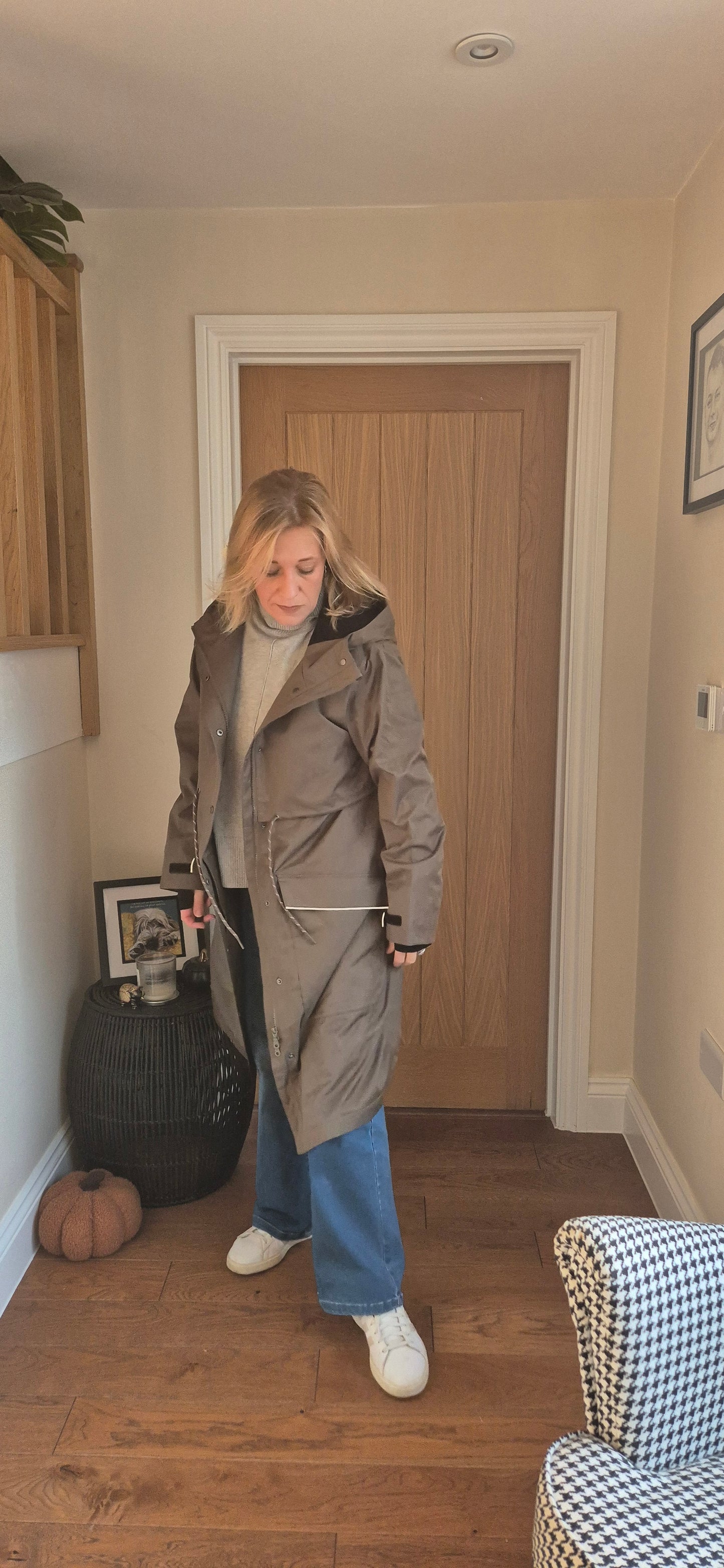 Raily Coat – Mushroom Brown Hooded Rain Coat with Drawstring Waist