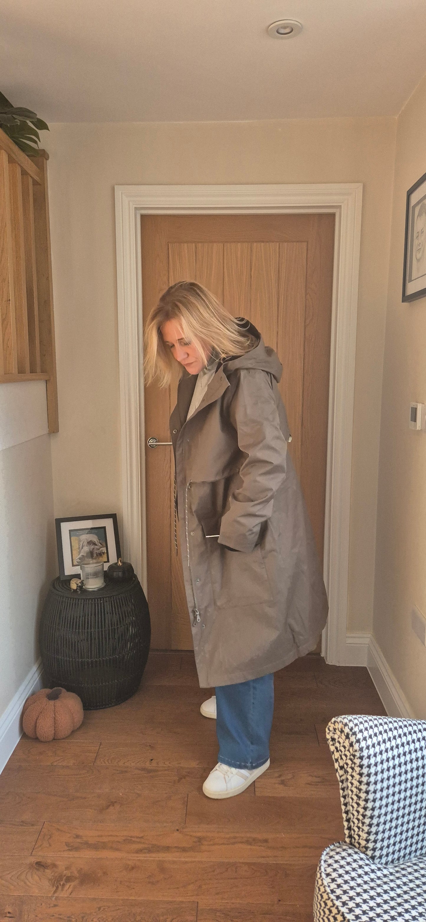 Raily Coat – Mushroom Brown Hooded Rain Coat with Drawstring Waist