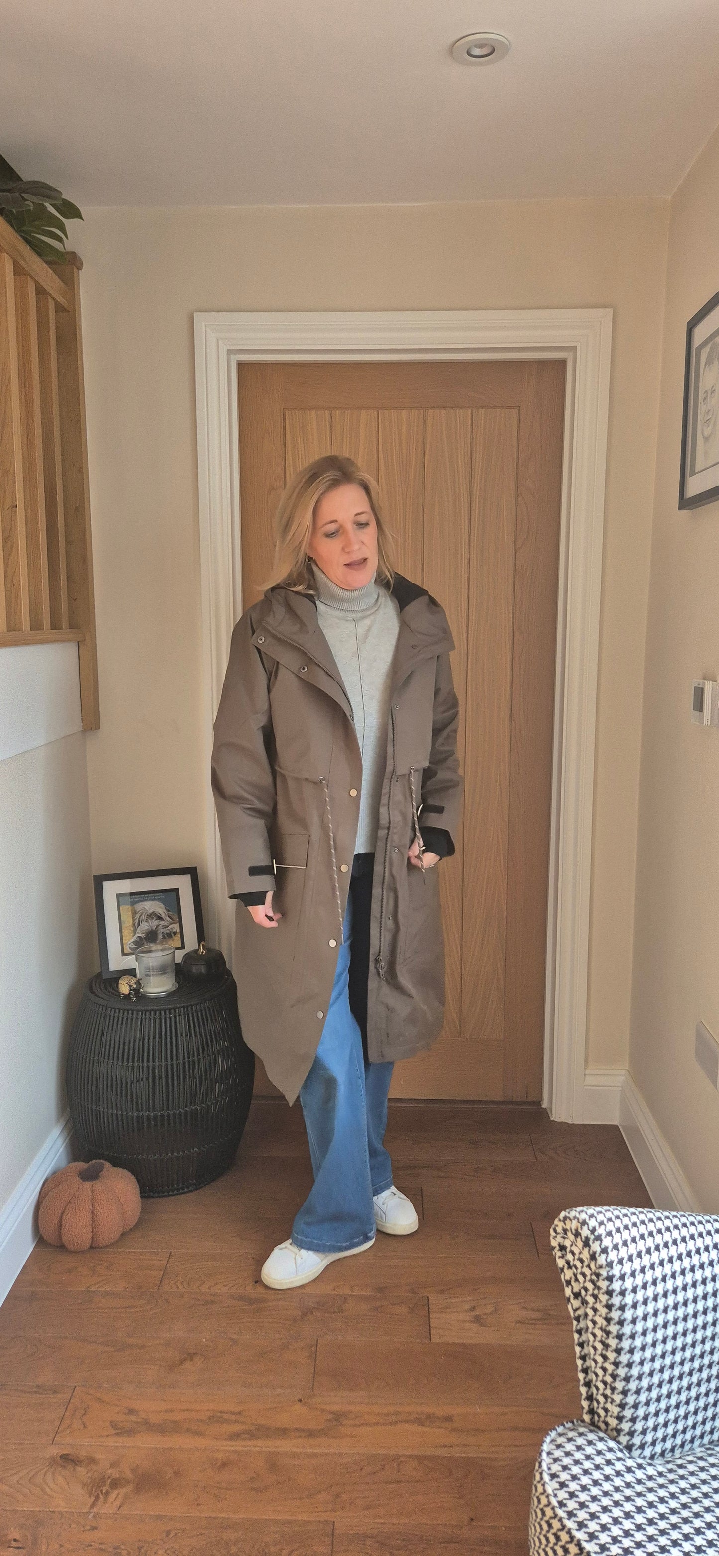 Raily Coat – Mushroom Brown Hooded Rain Coat with Drawstring Waist