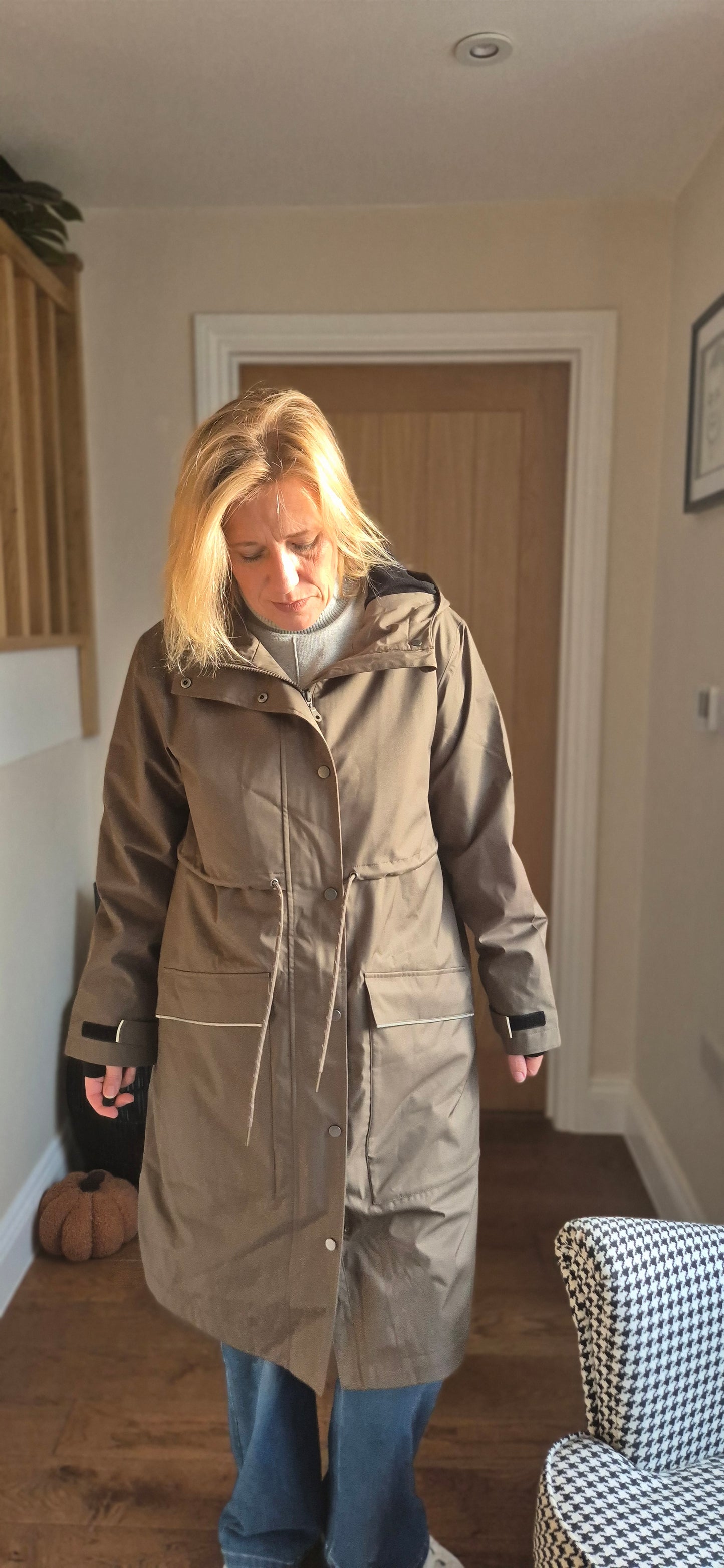 Raily Coat – Mushroom Brown Hooded Rain Coat with Drawstring Waist