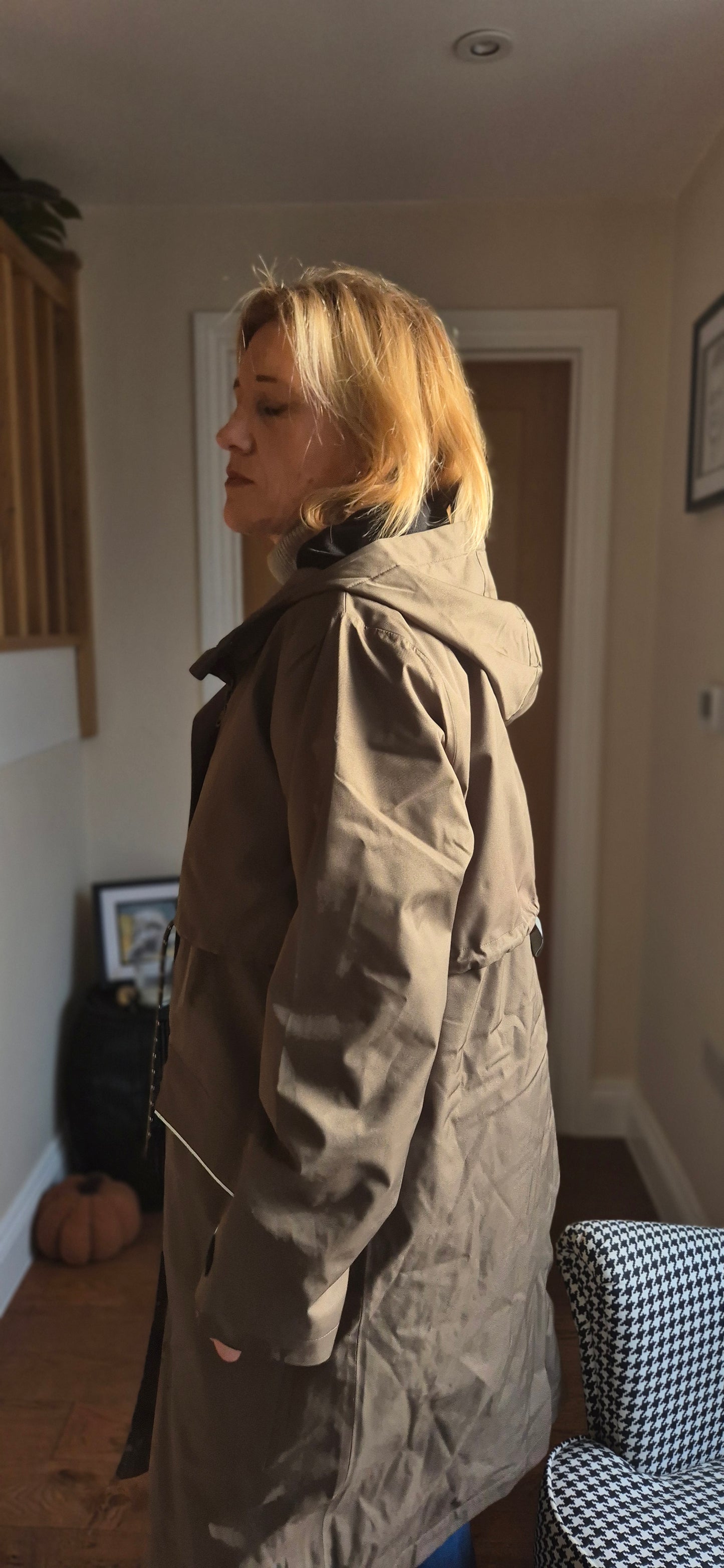 Raily Coat – Mushroom Brown Hooded Rain Coat with Drawstring Waist