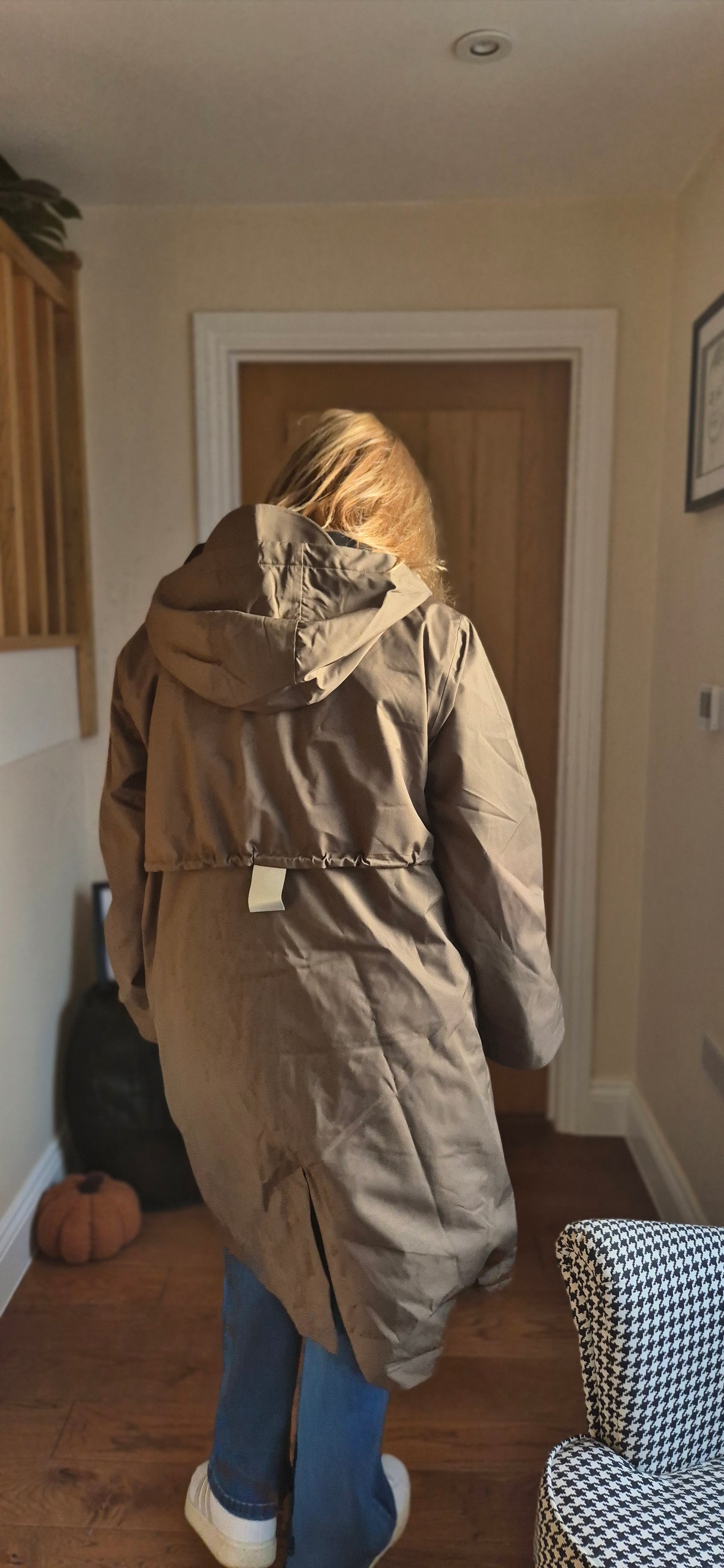 Raily Coat – Mushroom Brown Hooded Rain Coat with Drawstring Waist