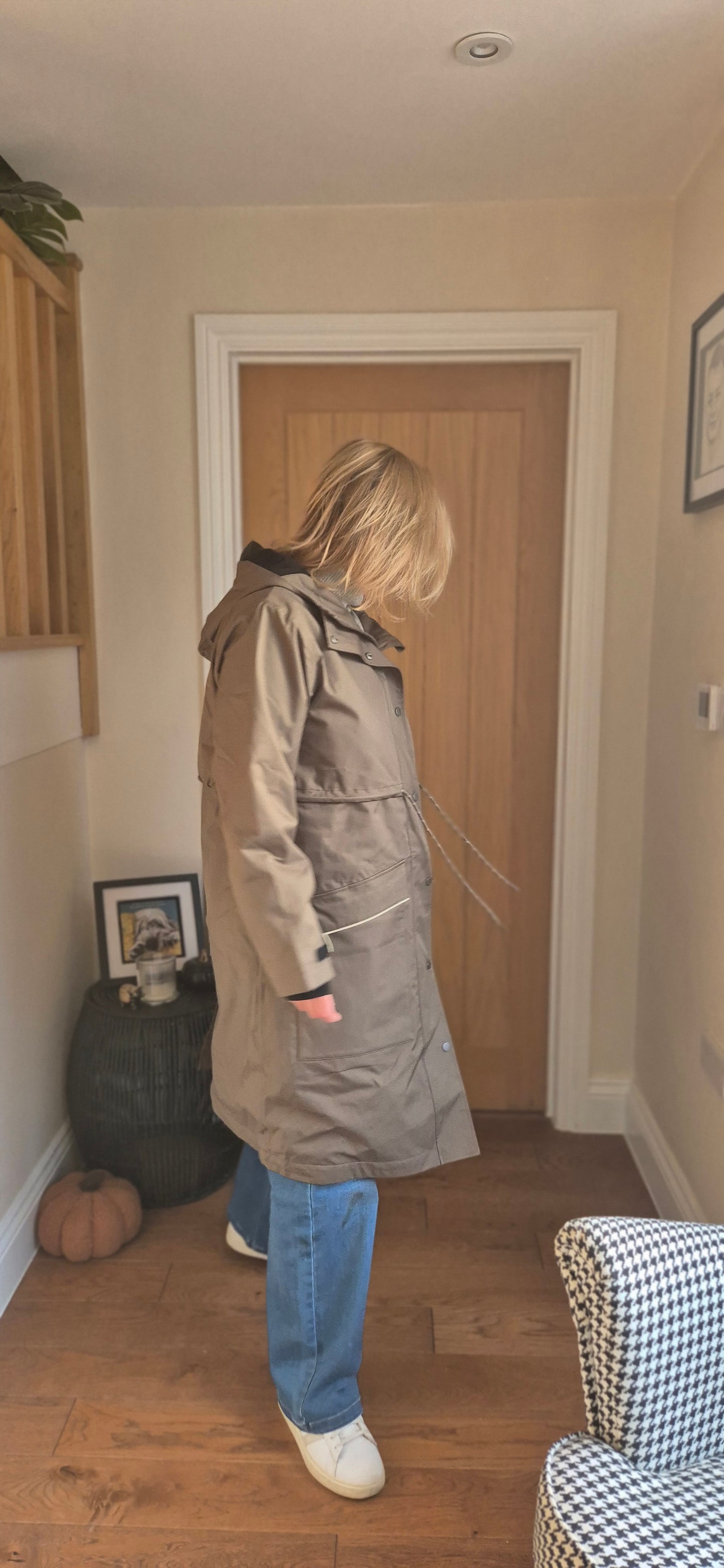 Raily Coat – Mushroom Brown Hooded Rain Coat with Drawstring Waist