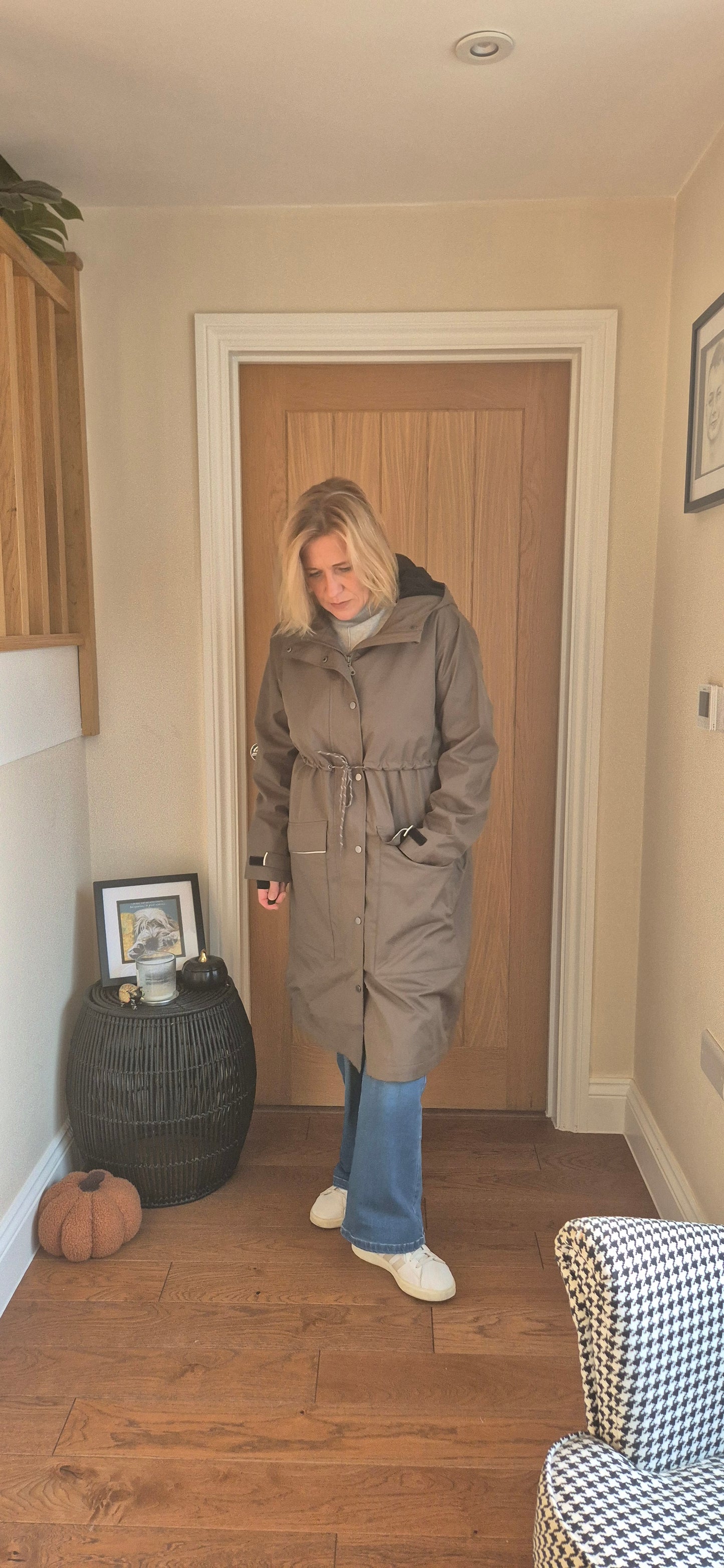 Raily Coat – Mushroom Brown Hooded Rain Coat with Drawstring Waist