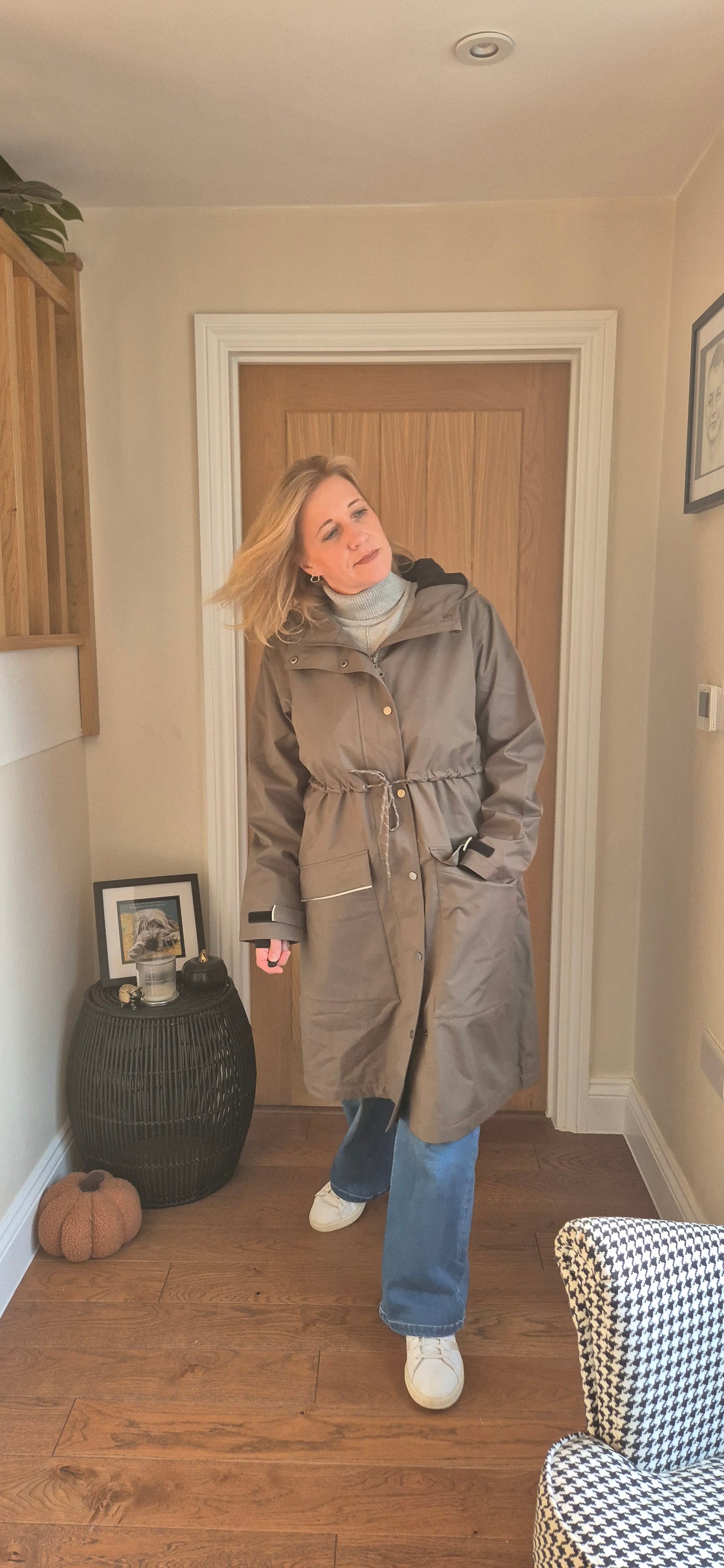 Raily Coat – Mushroom Brown Hooded Rain Coat with Drawstring Waist