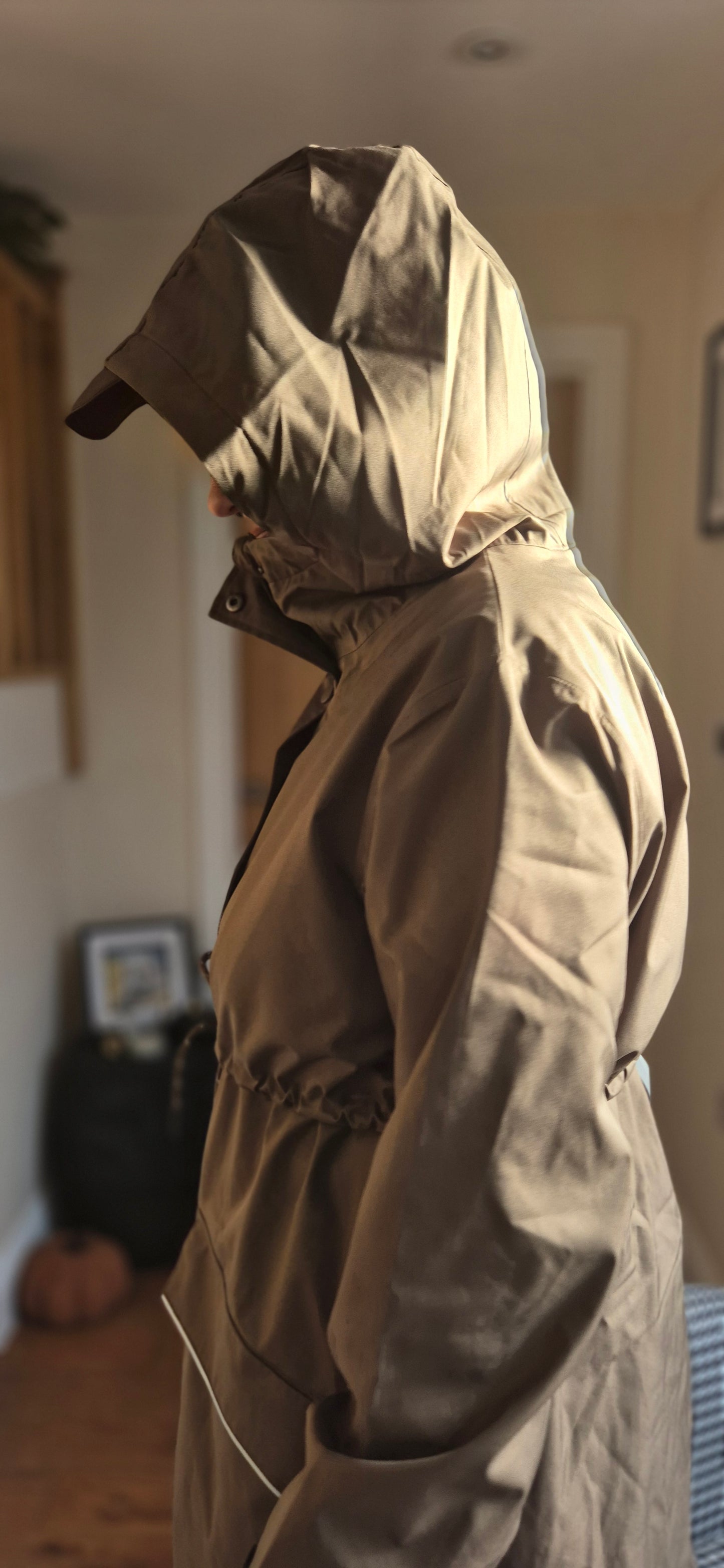 Raily Coat – Mushroom Brown Hooded Rain Coat with Drawstring Waist