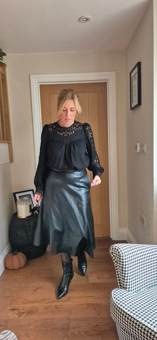 Patty Cotton and Lace Long Sleeve Blouse-Cream