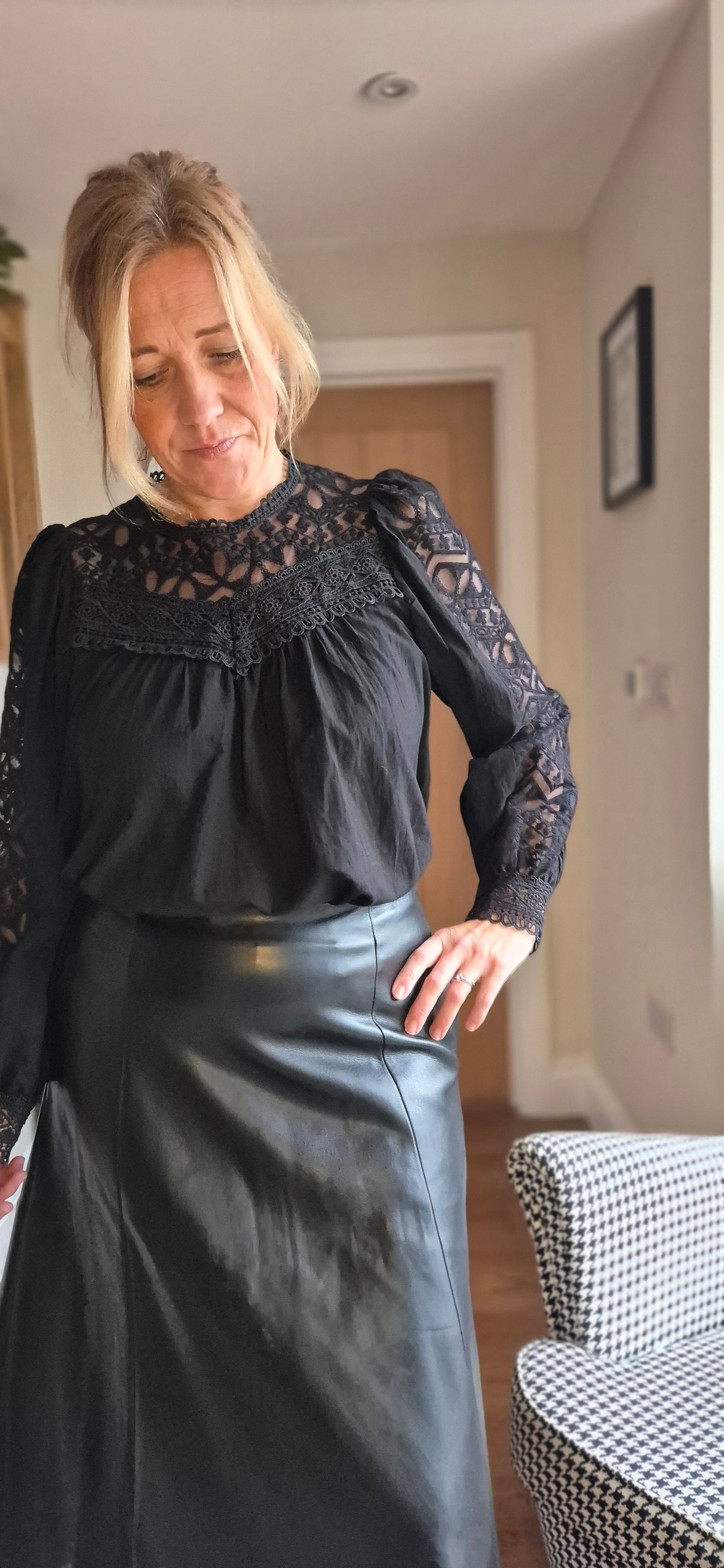 Patty Cotton and Lace Long Sleeve Blouse-Cream