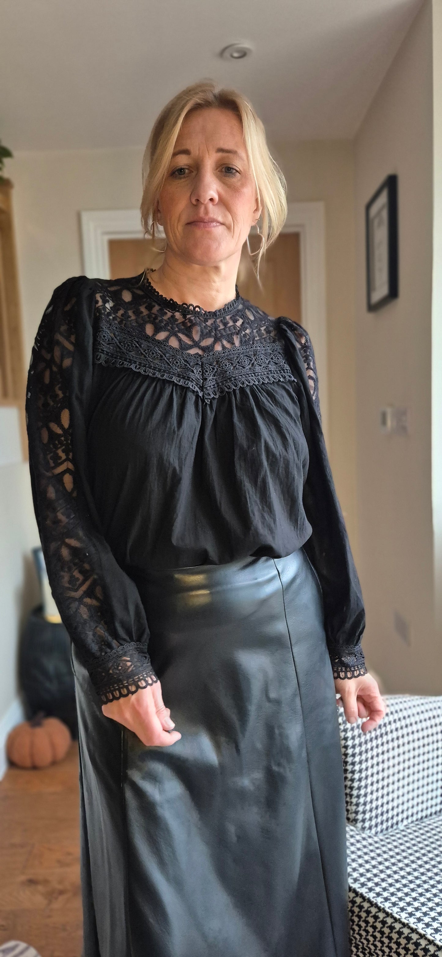 Patty Cotton and Lace Long Sleeve Blouse-Cream