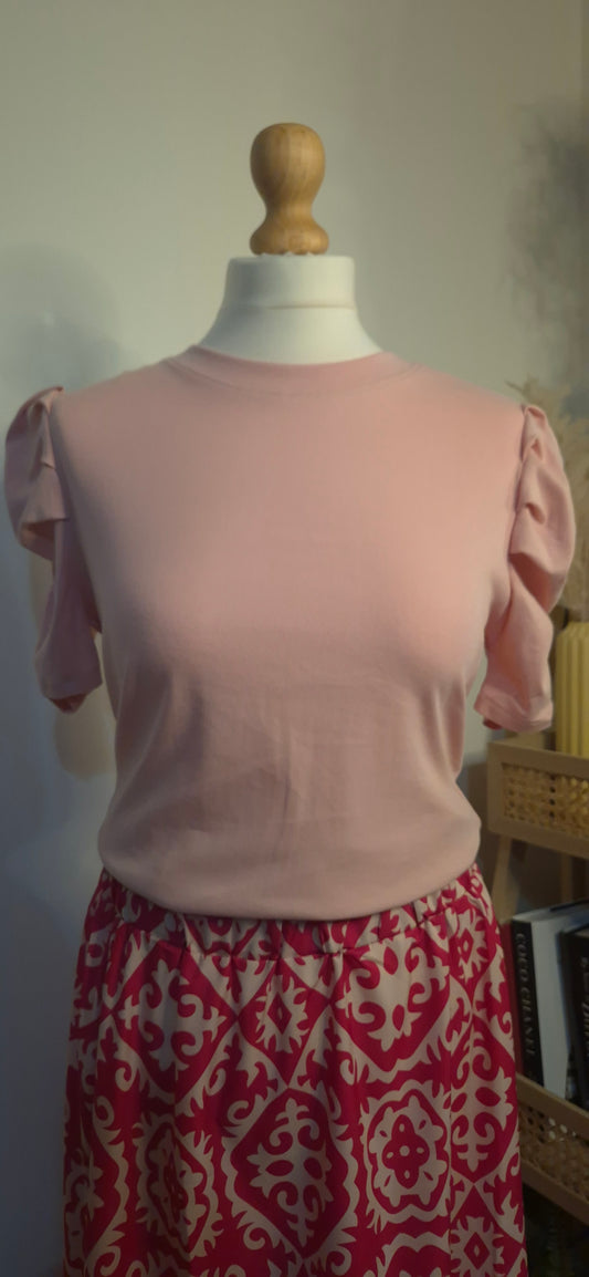 Last True Angel Rouched Sleeve T-Shirt - Pink